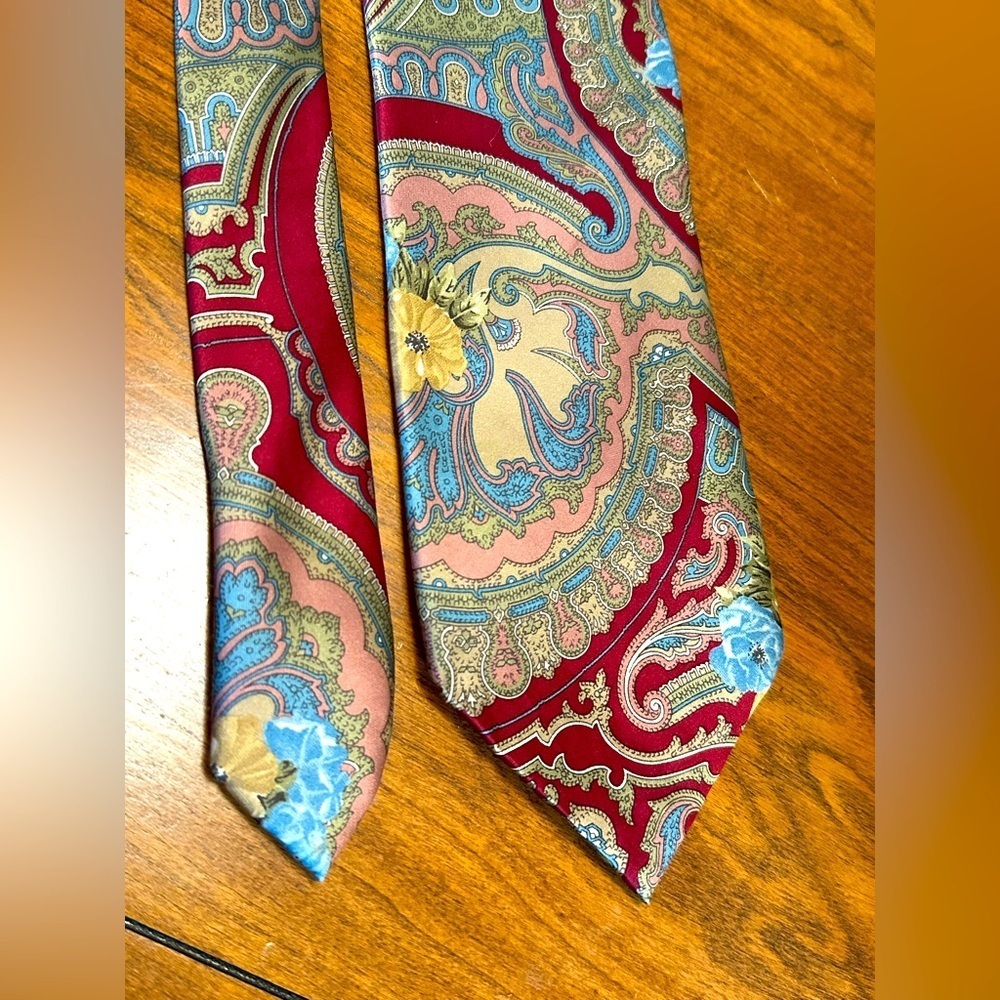 Vintage Karl Lagerfeld Tie Italy | 100% Silk | Red Paisley Floral Print | 60”